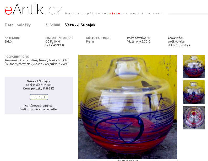 RARE & HIGHLY SOUGHT AFTER MODERN MOSER SUHAJEK VASE WITH RED AND BLACK/PURPLE RANDOM STRAPS