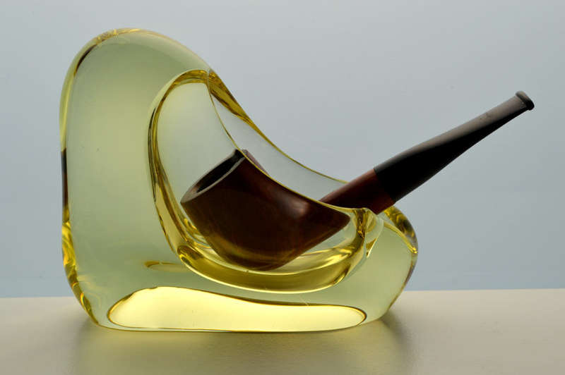 ELEGANT 1960s ZBS CITRINE CZECH ART GLASS SCULPTURAL OBJECT: DESIGN PROF M KLINGER (1922-1999)