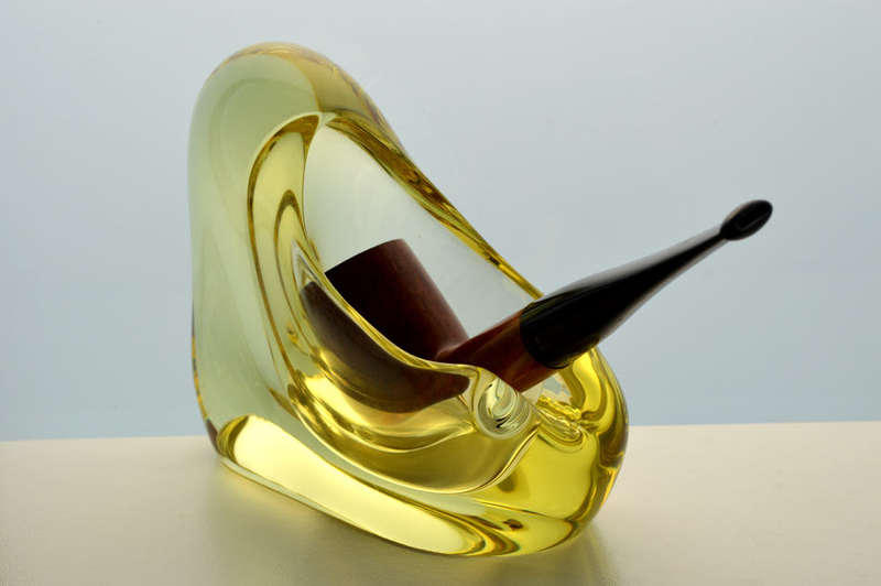 ELEGANT 1960s ZBS CITRINE CZECH ART GLASS SCULPTURAL OBJECT: DESIGN PROF M KLINGER (1922-1999)