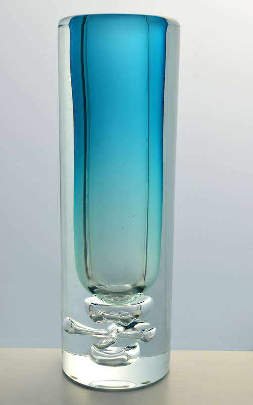 EXTRA LARGE. DAZZLING, ICE BLUE & HEAVY SKRDLOVICE VASE, DESIGNED BY JAN BERANEK (1933-) IN 1980
