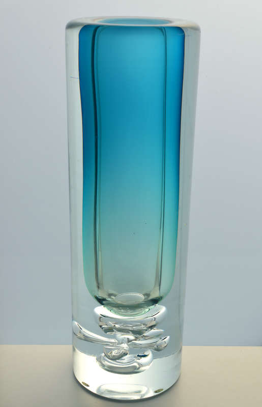 EXTRA LARGE. DAZZLING, ICE BLUE & HEAVY SKRDLOVICE VASE, DESIGNED BY JAN BERANEK (1933-) IN 1980