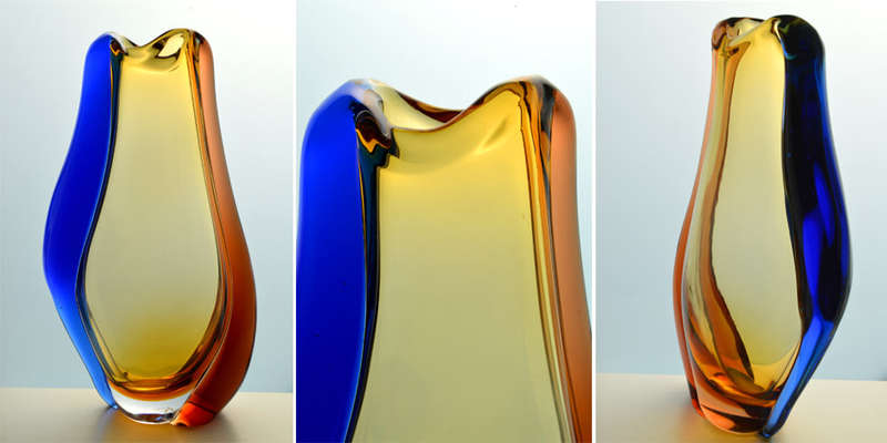 XXL FAMOUS, MAGNIFICENT ICON OF CZECH ART GLASS, ELEGANT VASE DESIGNED BY HANA MACHOVSKA FOR MSTISOV