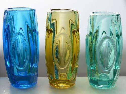 * A BEAUTY! A POST-WAR CZECH ART GLASS VASE (PRESSED GLASS) DESIGNED BY RUDOLF SCHROTTER FOR ROSICE