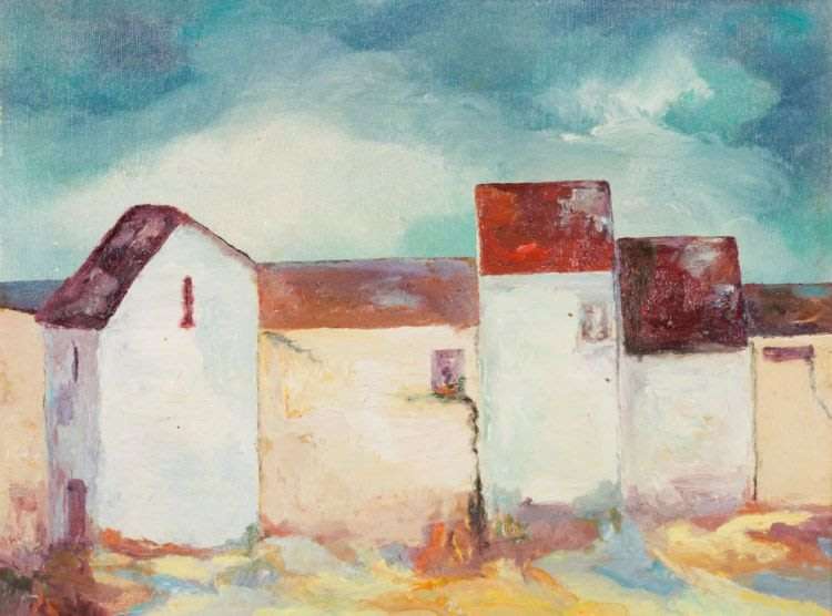 ITALIAN ARTIST ALBA GENTILI (1913-?) OIL PAINTING ON CANVASBOARD : ITALIAN BUILDINGS