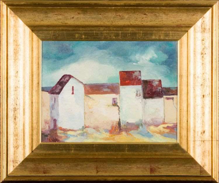ITALIAN ARTIST ALBA GENTILI (1913-?) OIL PAINTING ON CANVASBOARD : ITALIAN BUILDINGS