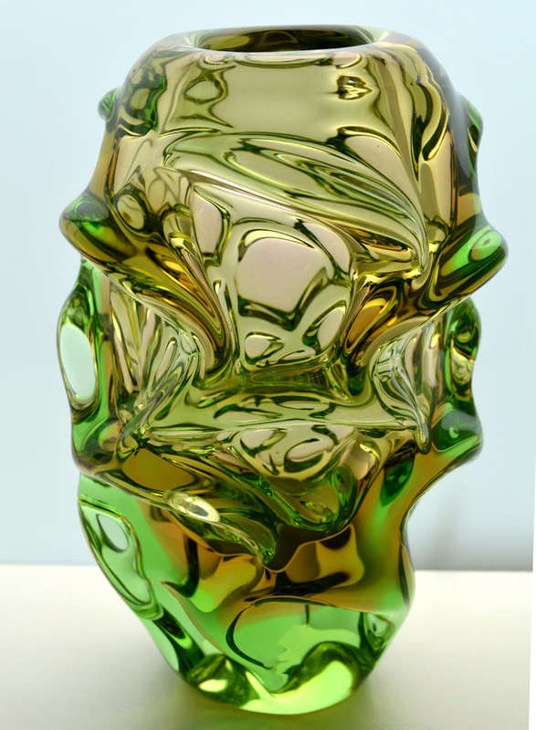 * HALLMARK DESIGN: HEAVY SKRDLOVICE PALE -URANIUM- GREEN 'ATLAS' VASE, DESIGNED BY JAN KOTIK