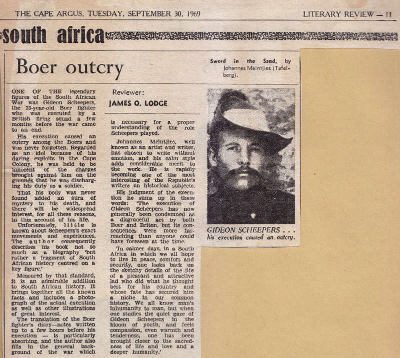 JOHANNES MEINTJES: SWORD IN THE SAND - THE LIFE AND DEATH OF GIDEON SCHEEPERS