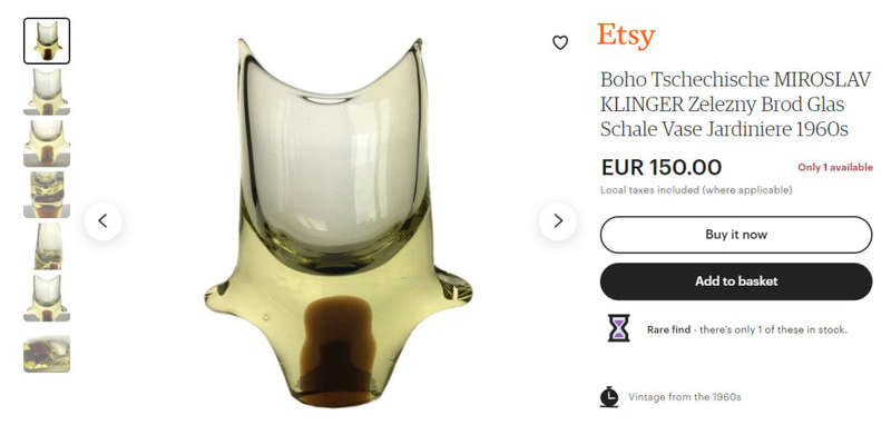 ELEGANT 1960s ZBS CITRINE CZECH ART GLASS SCULPTURAL OBJECT: DESIGN PROF M KLINGER (1922-1999)