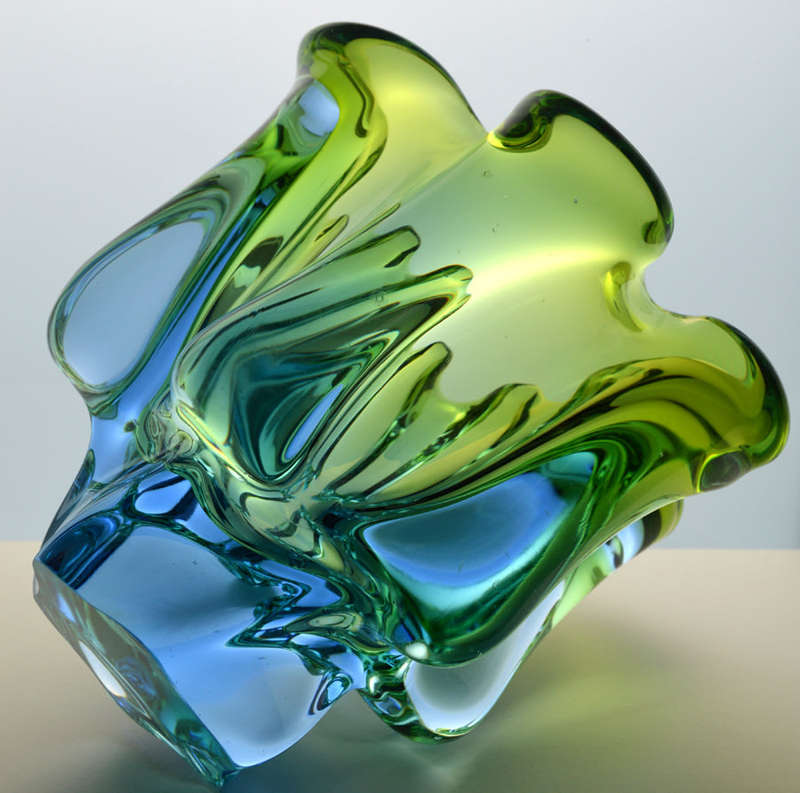 CZECH ART GLASS CHRIBSKA SCULPTURAL VASE DESIGNED BY PROF JOSEF HOSPODKA IN THE EARLY 1970s