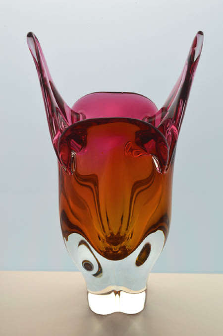 CZECH ART GLASS CHRIBSKA SCULPTURAL VASE DESIGNED BY PROF JOSEF HOSPODKA IN THE EARLY 1970s