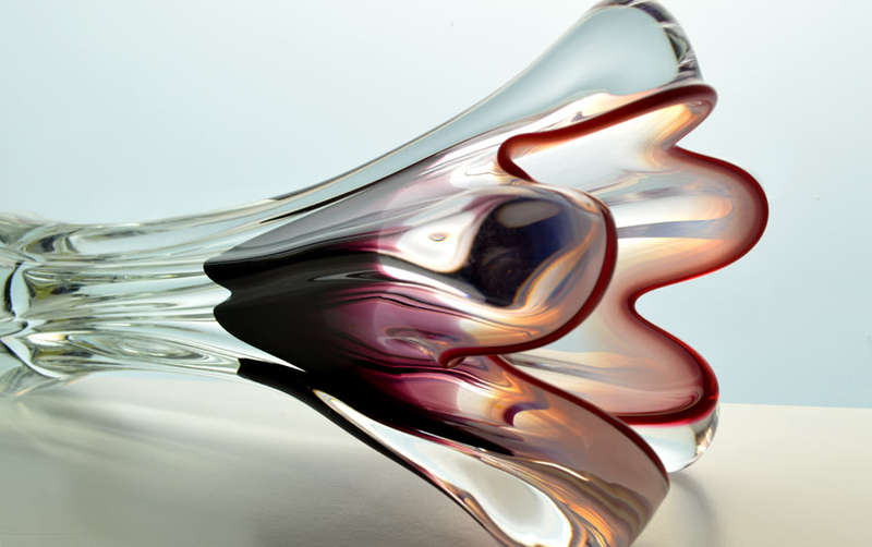 HUGE XXXL CZECH ART GLASS CHRIBSKA SCULPTURAL VASE DESIGNED BY PROF JOSEF HOSPODKA IN THE MID 1970s