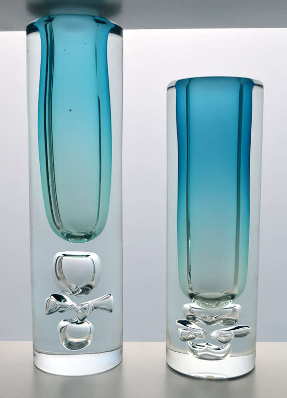 EXTRA LARGE. DAZZLING, ICE BLUE & HEAVY SKRDLOVICE VASE, DESIGNED BY JAN BERANEK (1933-) IN 1980