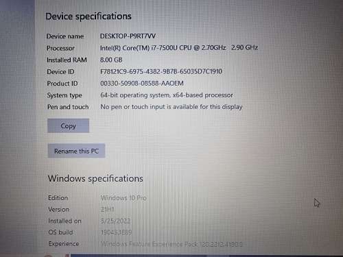 Dell Vostro i7-7500U 8GB RAM 256GB Nvme SSD
