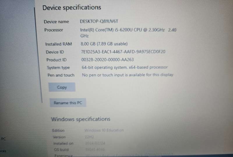 Dell Vostro 3559 i5-6200U(6th gen) 8GB RAM 256GB SSD