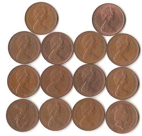 BRITISH NEW PENNY  :  LOT OF 14 COINS