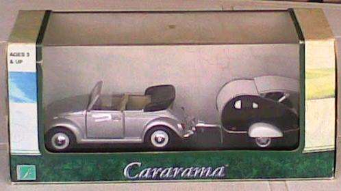 VW BEETLE CABRIOLET 1/43 SCALE WITH CARAVAN MIB