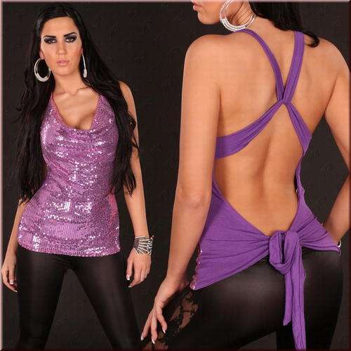 Sexy Glamour Top With Sequins Light Purple - One Size
