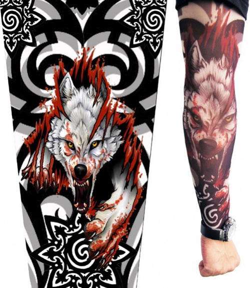 1 x Raging Wolf Tattoo sleeves - one size