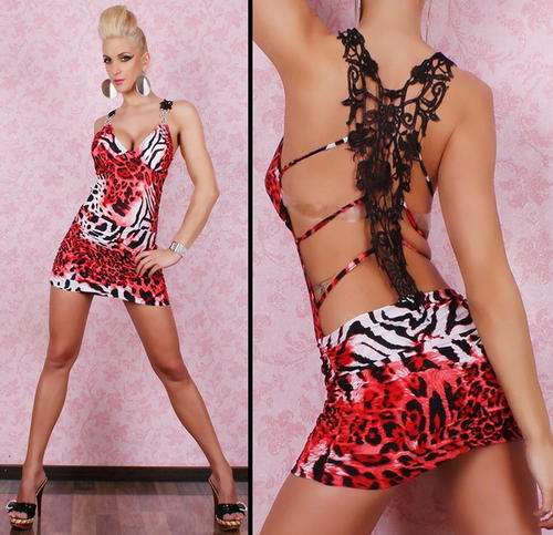 Red Markings hollow back Mini Dress - Small