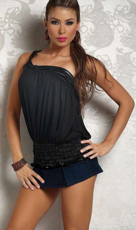 One shoulder top with vinyl scrunch / clubwear - One Size