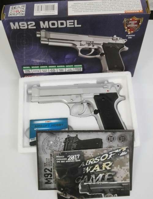 KWC 6mm Berreta Airsoft Spring Pistol - Black/Silver