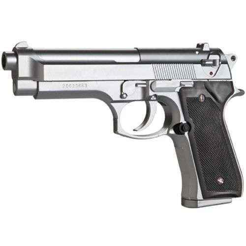 (100 FREE BB's) KWC m92 Berreta Airsoft Spring Pistol - SILVER (No CO2 Required)