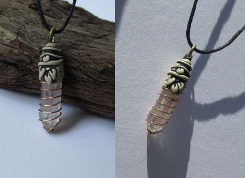 Copper wire wrapped Quartz point pendant with Elite Shungite - anti EMF 3.2cm