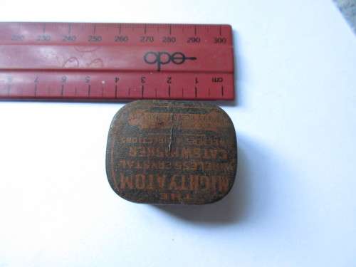 The Mighty Atom Wireless Crystal Radio - cats whisker tin & contents - Antique