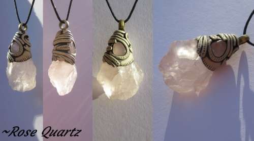 RESERVED Raw Rose Quartz Pendant - Brass ring - with slipknots on cotton wax-cord - 4.25cm/1.75"