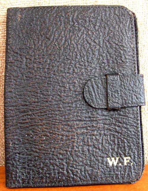 Antique Buffalo Hide Letter holder, with extras.