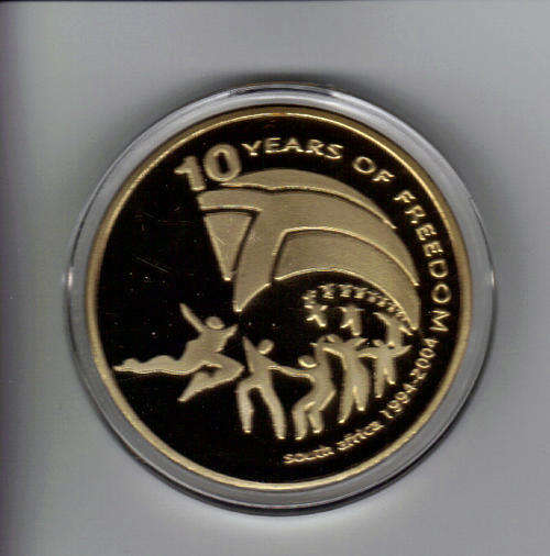 Signed - Nelson Mandela 24ct Gold Layered Medal - 10 years of Freedom in Capsule