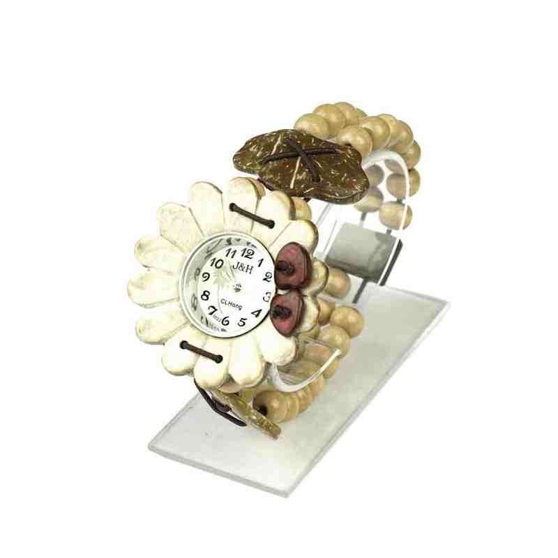 Beige Daisy Coconut Shell Watch and Gift Box