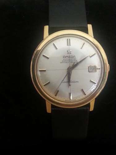 Omega Mens Watch 1964+- Constellation with Black Leather Strap 18k Solid Gold