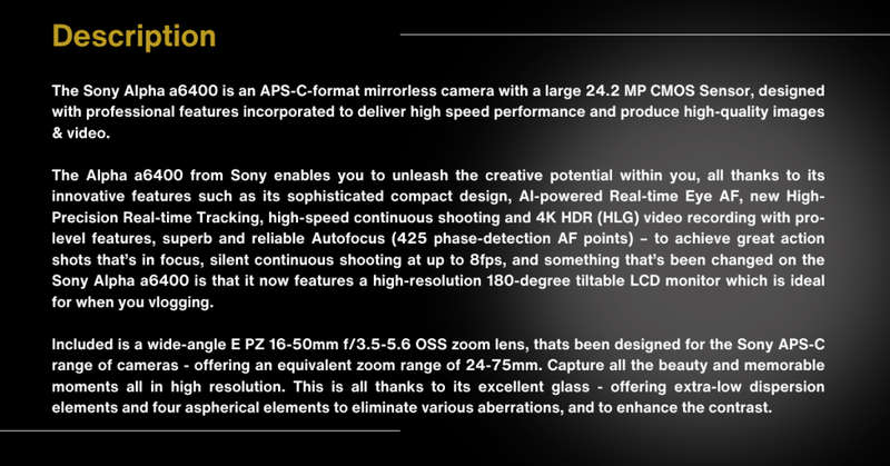 NEVER USED | Sony Alpha a6400 Mirrorless Digital Camera with a 16-50mm Lens