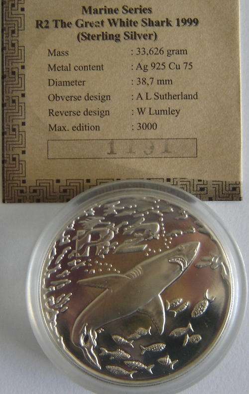 1999 Silver R2 Proof Set : "White Shark" Cat Val R750.00