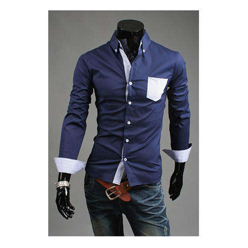 Men Long sleeve Shirt-Dark Blue