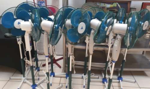 Floor Standing Fan Blue/Pink/Green Available Has A Mini Lamp Attached