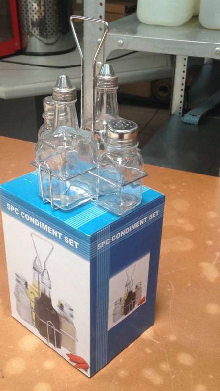 5 Piece Condiment Set Glass  New