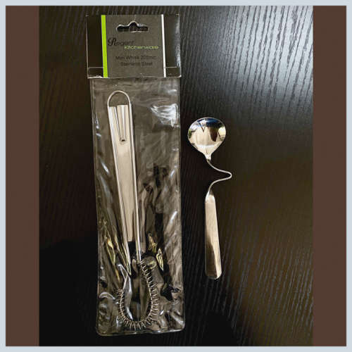 1x stainless steel mini whisk 205mm & 1x Honey Spoon