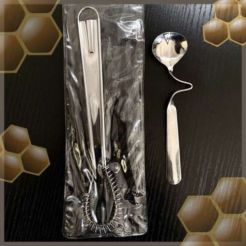 1x stainless steel mini whisk 205mm & 1x Honey Spoon