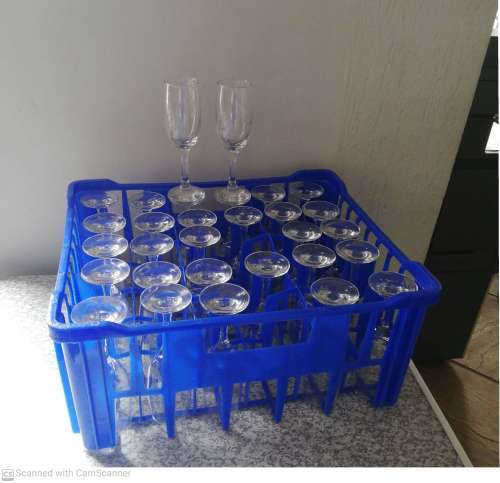 24 Assorted Champagne Glasses including Blue Crate