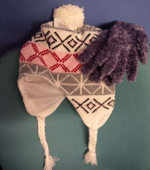 Winter Beanie Adult Includes Plush Gloves Ladies