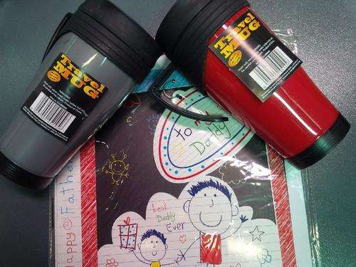 Fathers Day Travel Mug Hamper Set 2x Travel Mugs + Large Card ** 5 On Auction **