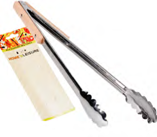 BBQ Tongs Stainless Steel 40cm WOODEN HANDLE ** 5 on Special **