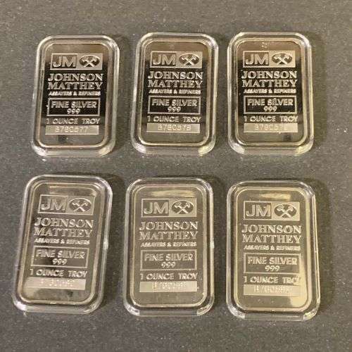 6 x 1oz SILVER BULLION BARS 999%