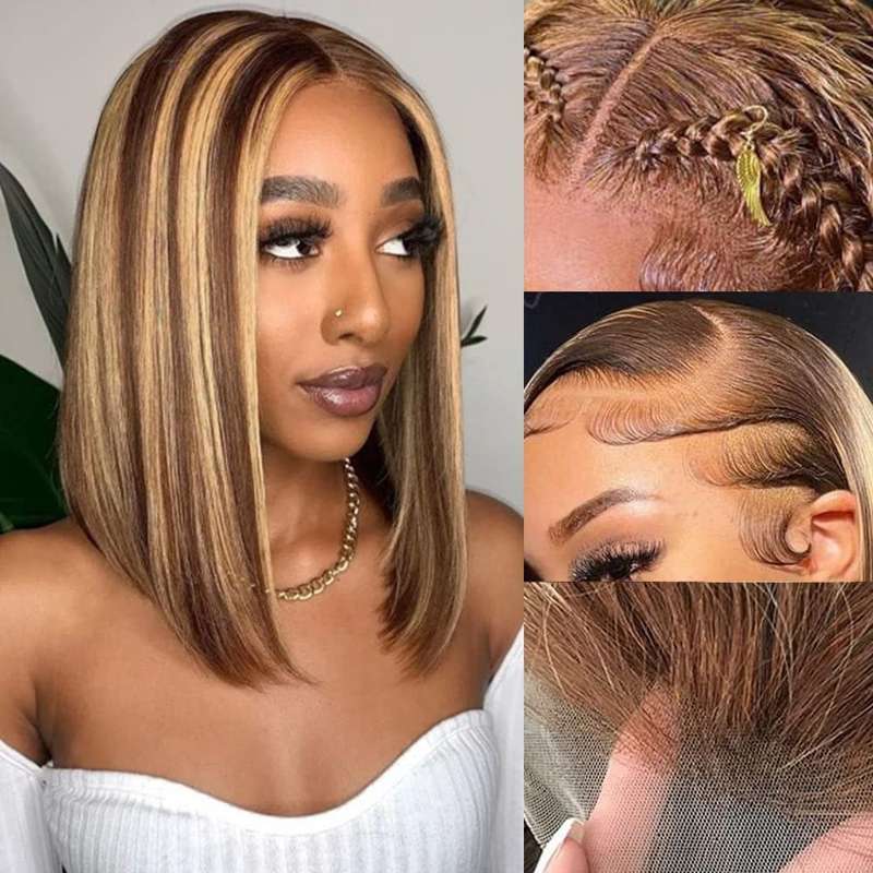 Glueless Full Frontal Bob Wig - Highlight Piano Color
