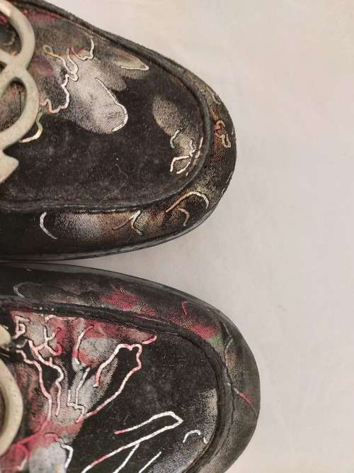 Genuine  Suede leather shoes with printed gold and silver pattern
