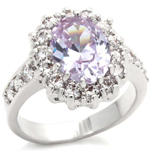 OVAL AMETHYST CENTRE STONE SIMULATED DIAMOND RING - SIZE 8