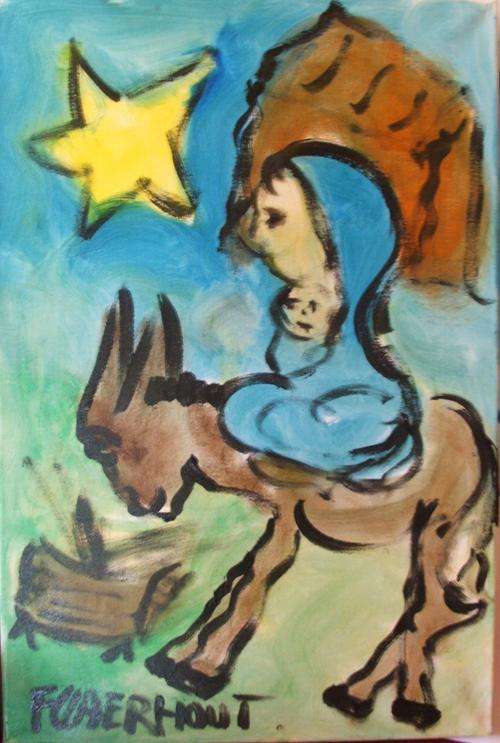 Mary and Jesus on donkey.. F. Claerhout...390 x 600 mm on blocked canvas...Special for the weekend!!