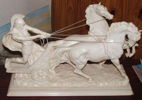 Vintage A. Santini Roman Chariot with 2 Horses Statue Sculpture. SPECIAL!!!